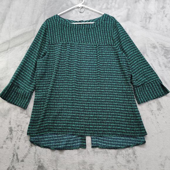 Banana Republic Top Womens Size XL Green Blue Back Button Crop Slit Sleeve - Picture 1 of 10